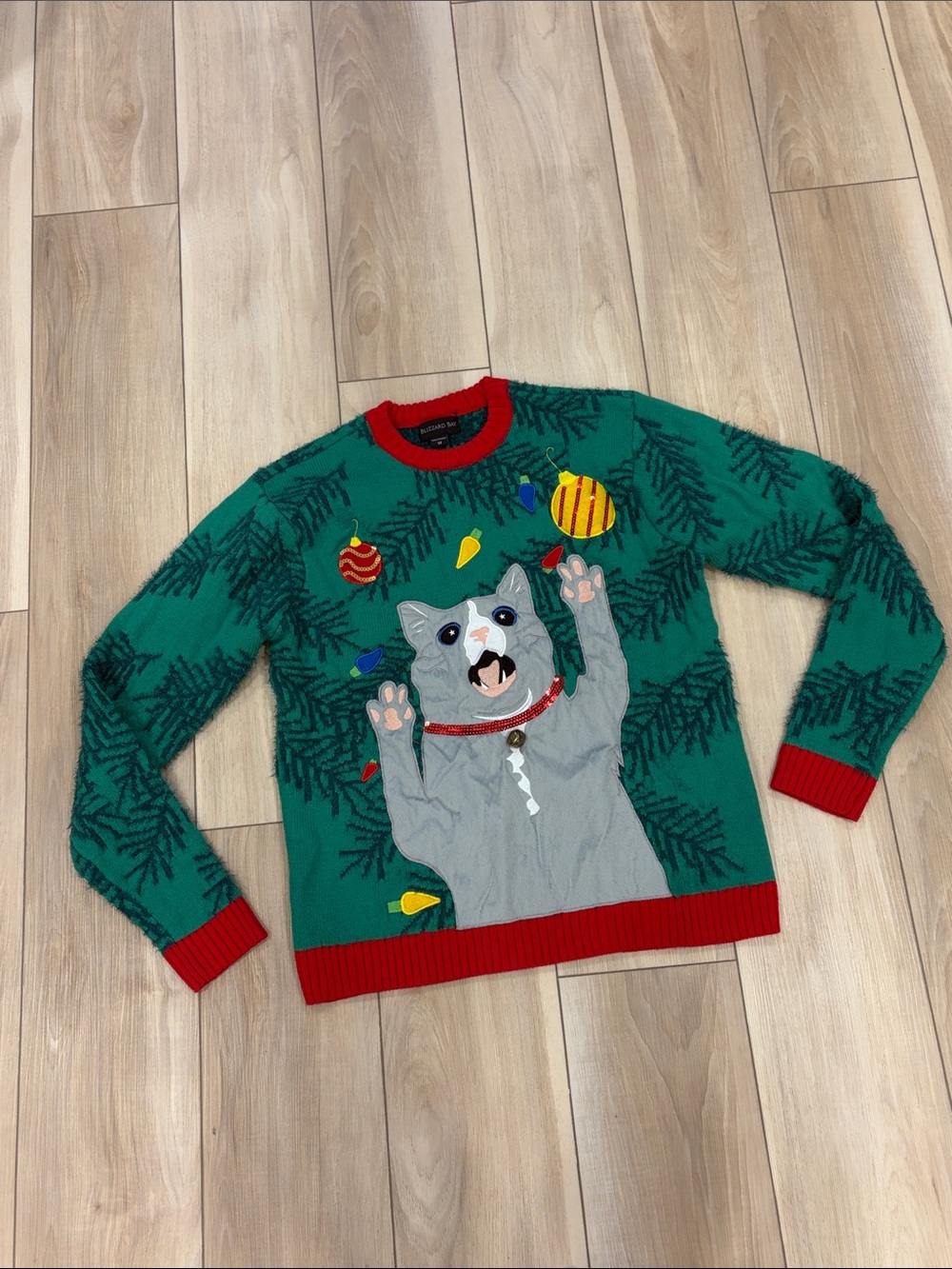 Holiday Cat Crewneck Sweater - Green & Red